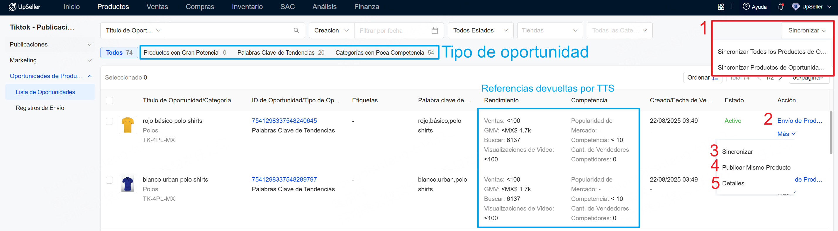 Introducción a la página de Oportunidades de Productos