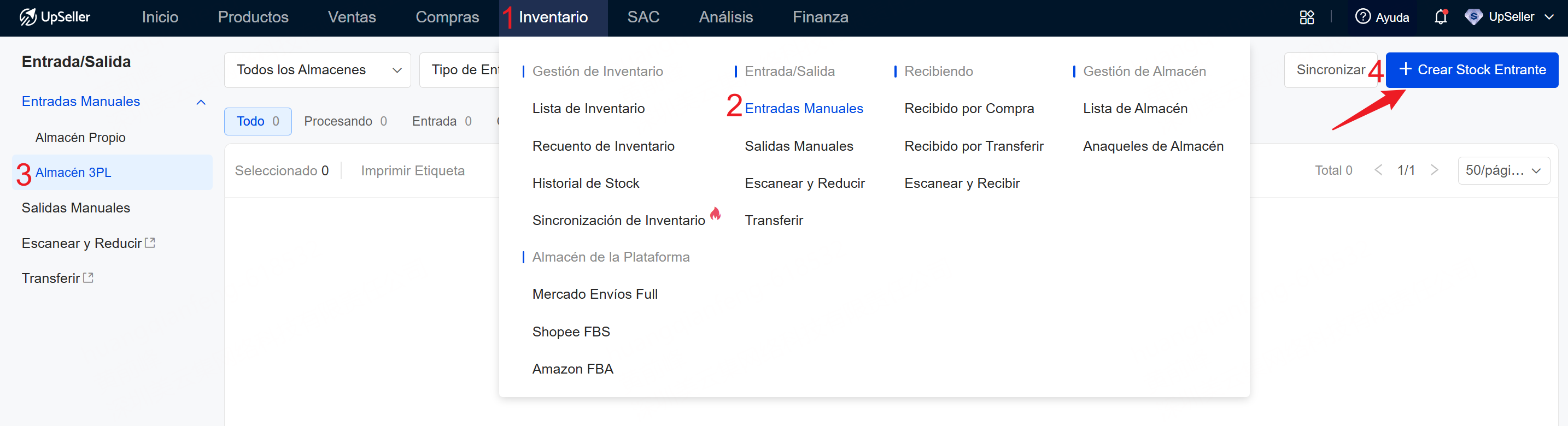 crear stock entrante de almacén 3PL