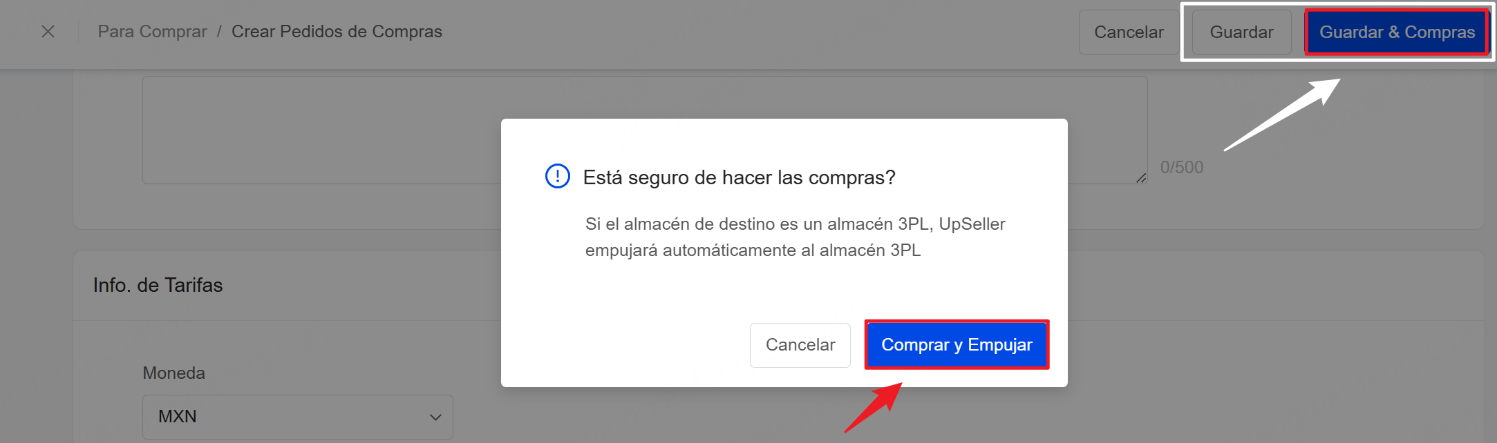 Haz clic en Guardar o Guardar & Compras