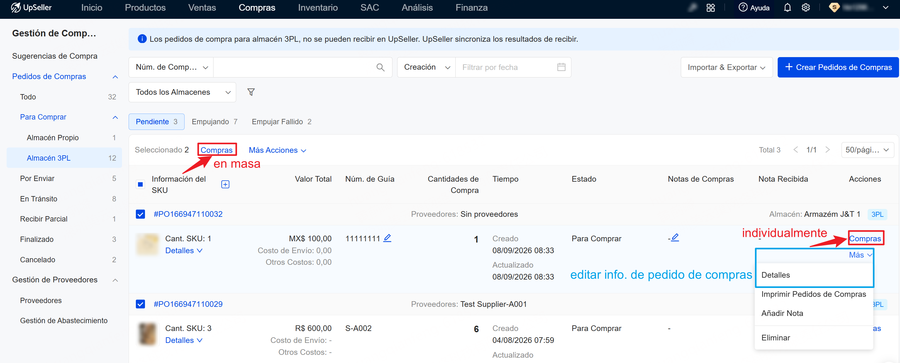 haz clic en Compras para confirmar la compra
