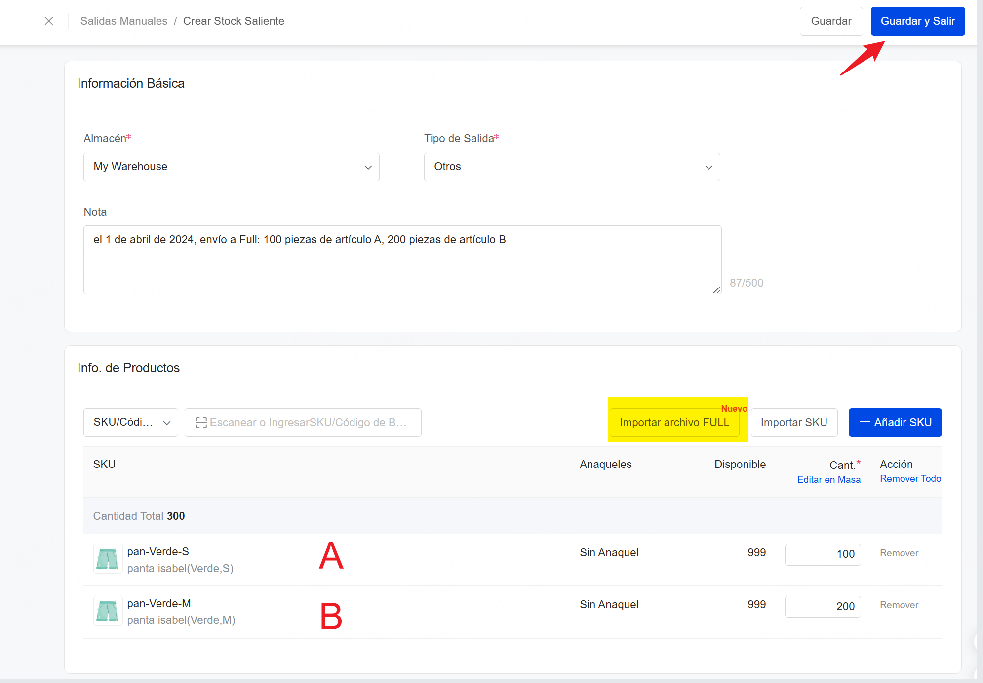 crear una salida manual para cada envío a Full o FBA
