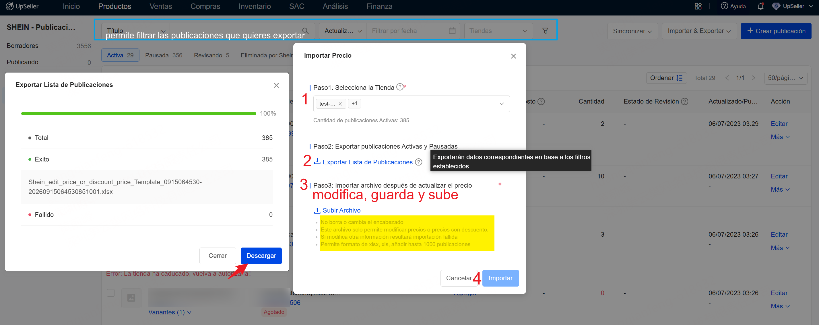 importar y actualizar tus precios