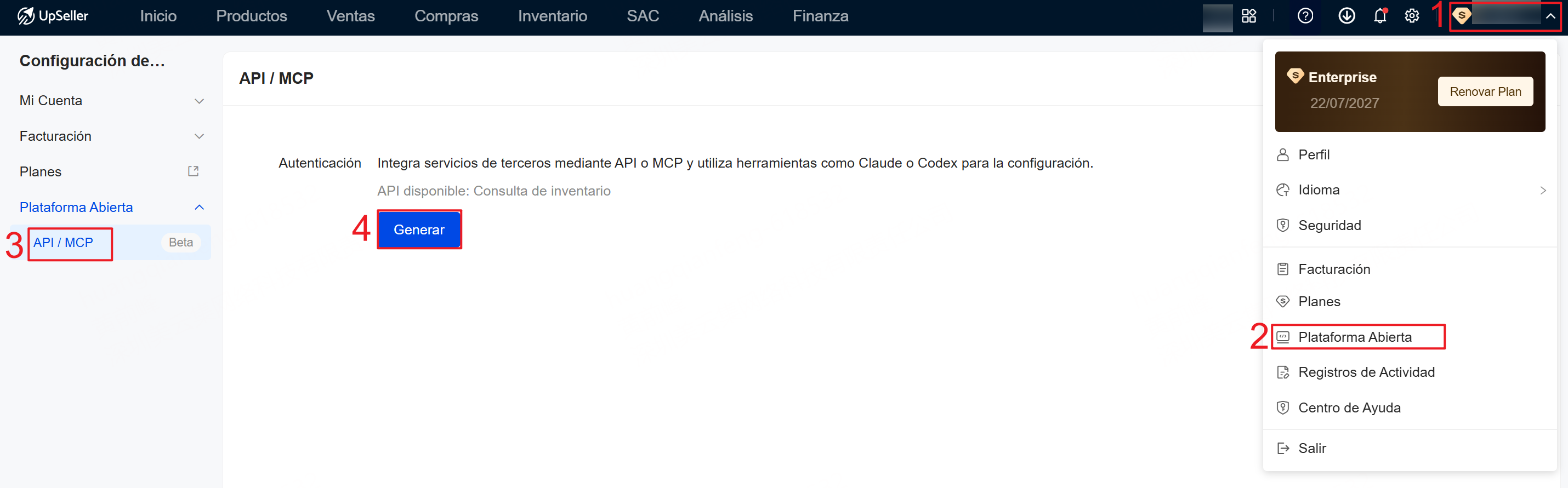 Activa la función API o MCP