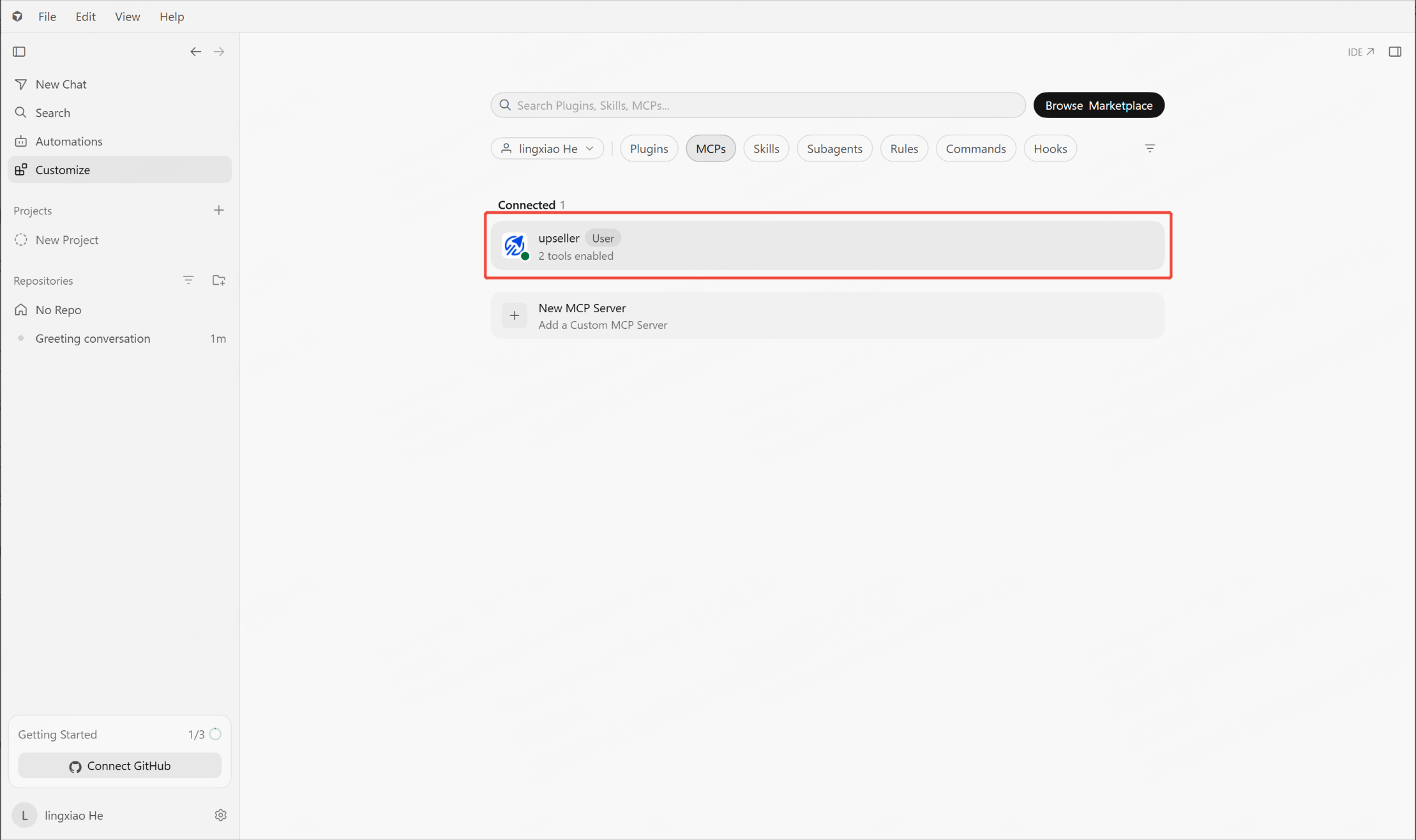 Comprobar el servicio MCP de UpSeller