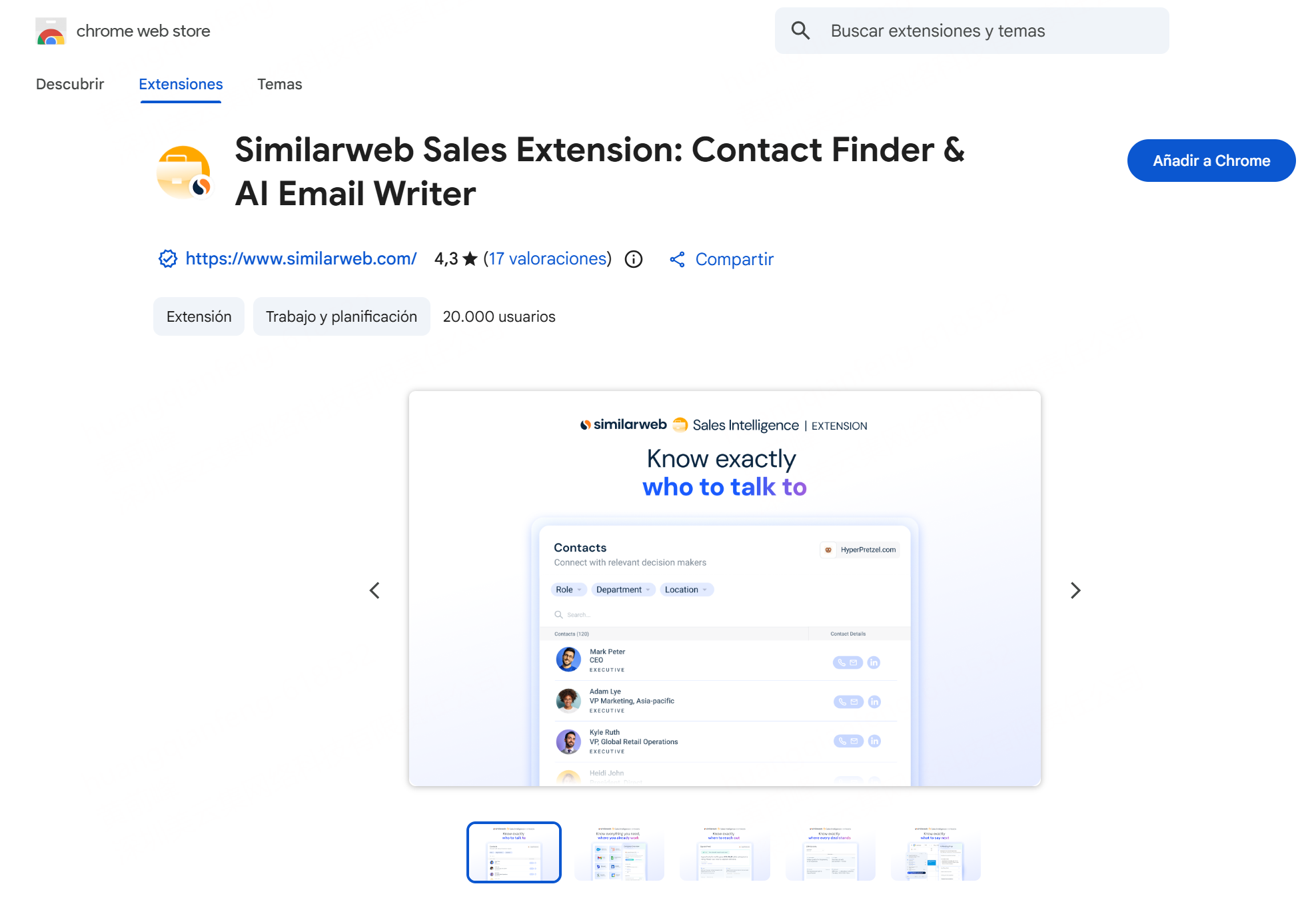 Similarweb Sales Extension para consultar información general sobre sitios web