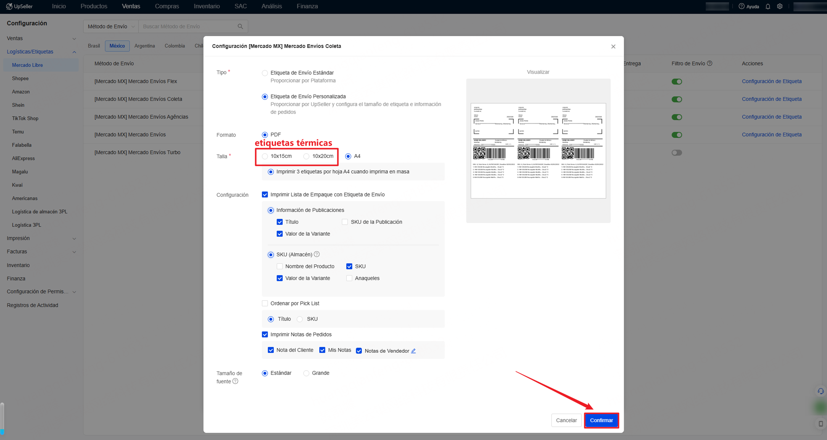 Cómo configurar etiquetas personalizadas de Mercado Libre para imprimir?
