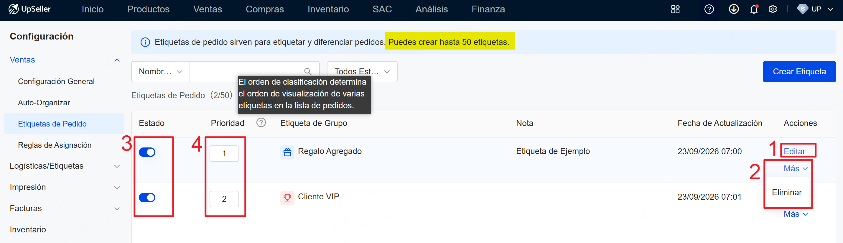 Cómo gestionar las Etiquetas de Pedido