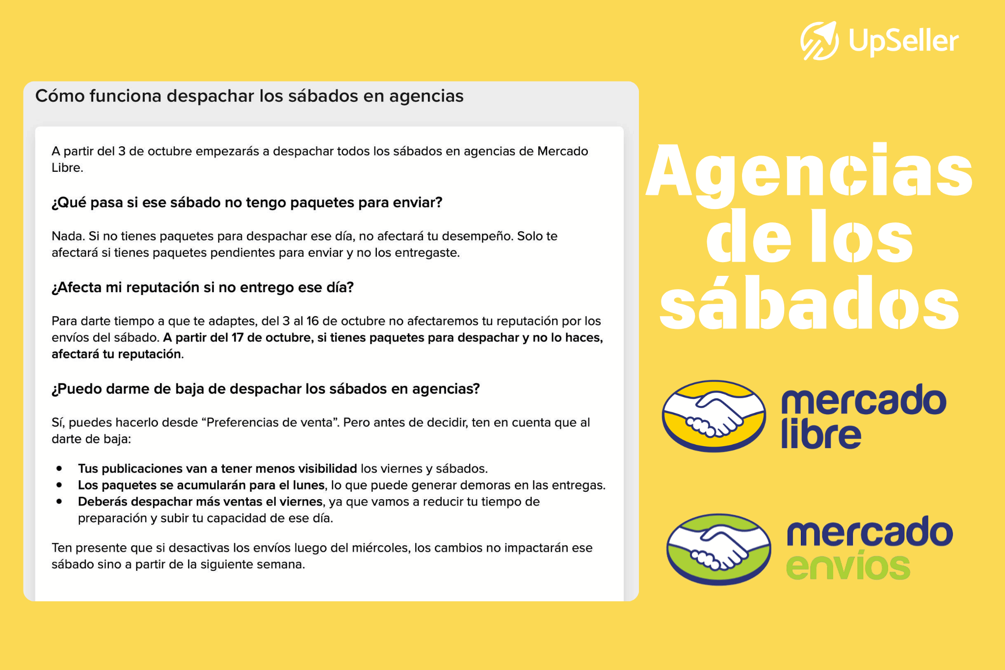 agencias de Mercado Libre los sábados desde 3 de octubre