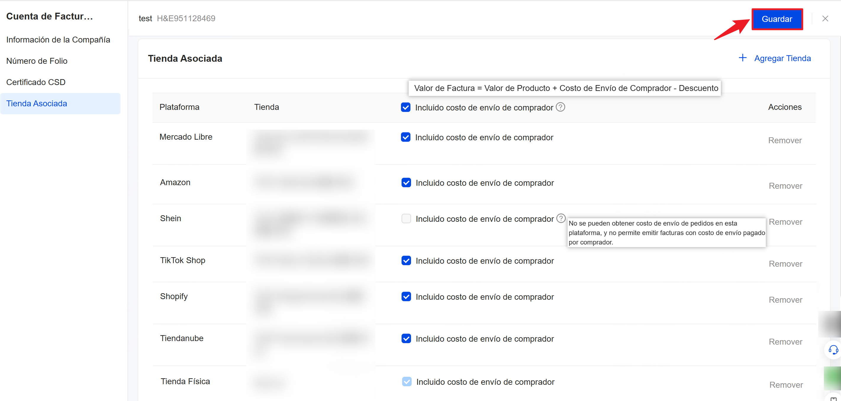 Una vez completada la asociación, haz clic en Guardar