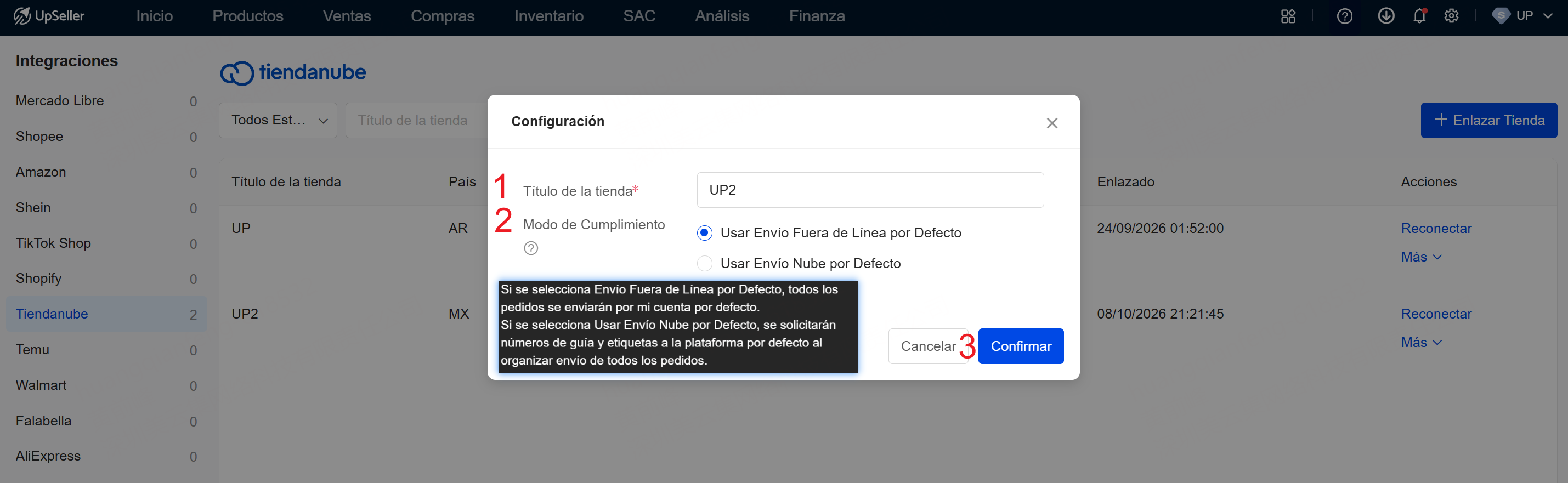 modo de cumplimiento por defecto de tiendanube