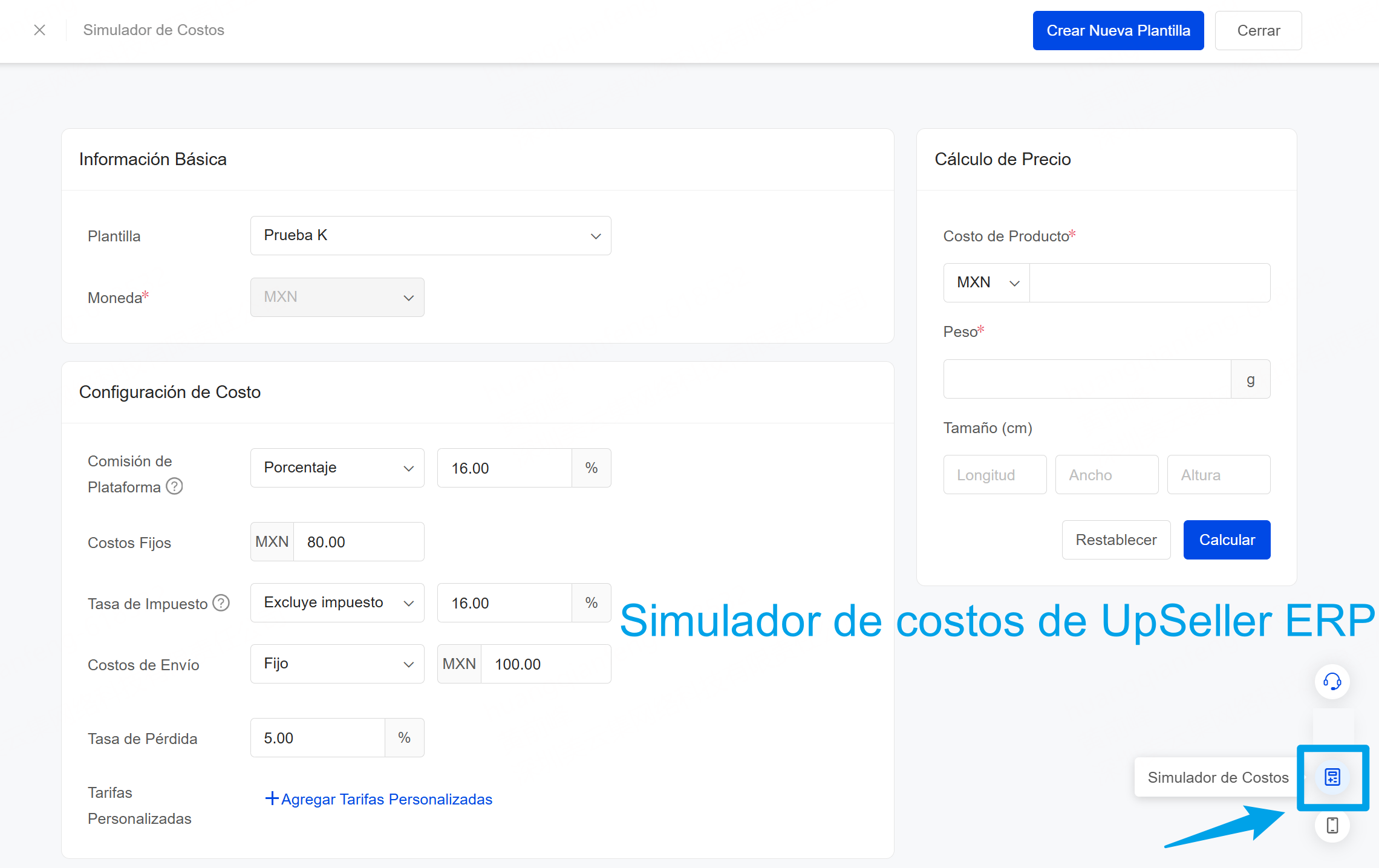 Simulador de costo en Mercado Libre con UpSeller ERP
