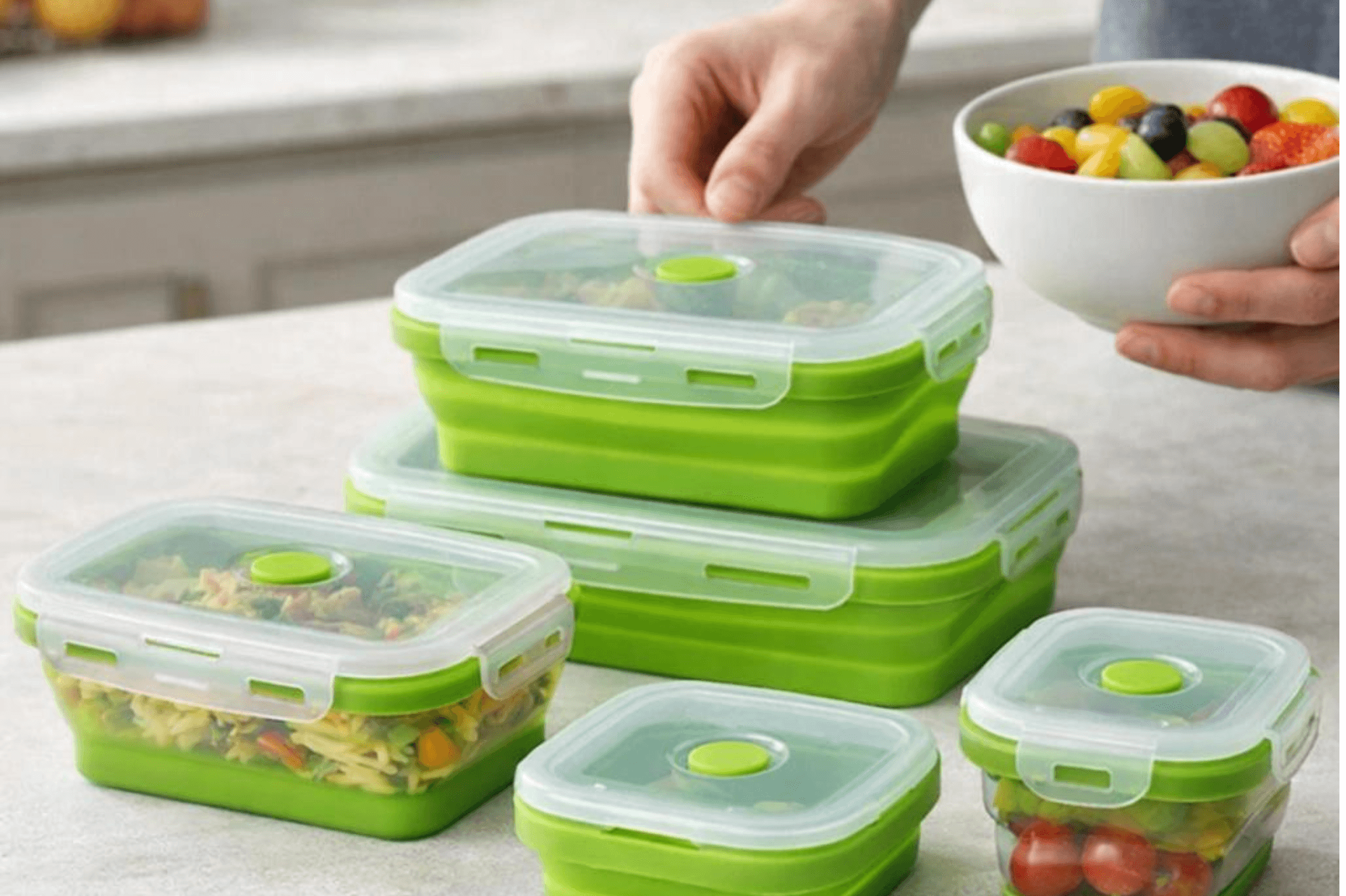 Recipientes reutilizables y plegables para alimentos