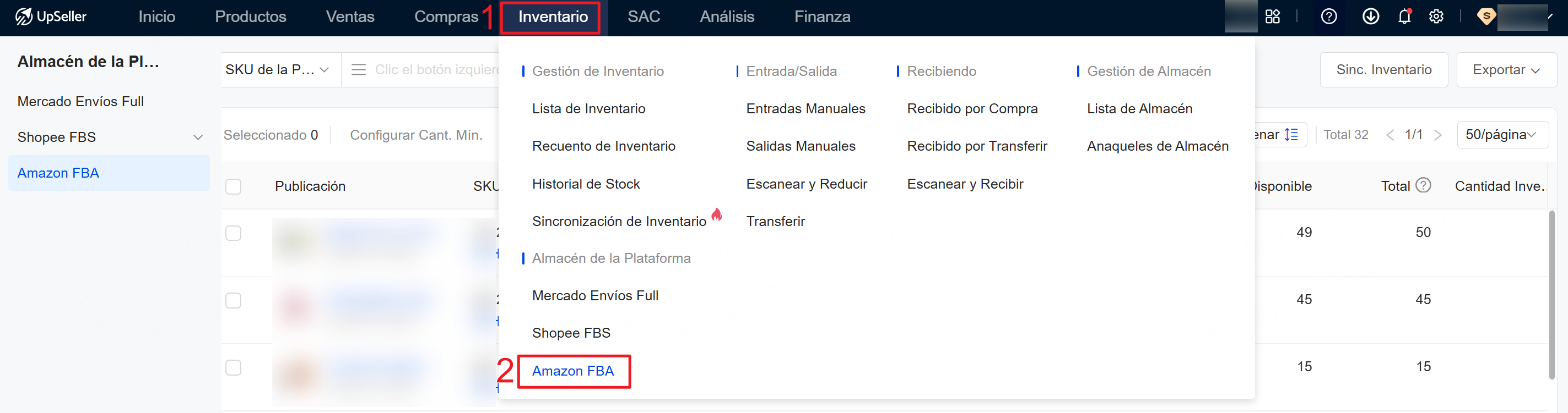 entrada para consultar cantidad de productos en Amazon FBA