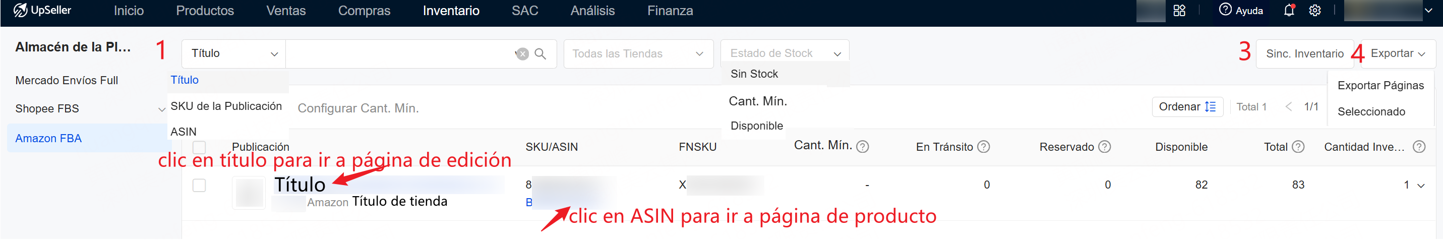 consultar cantidad de stock en lista de inventario de Amazon FBA