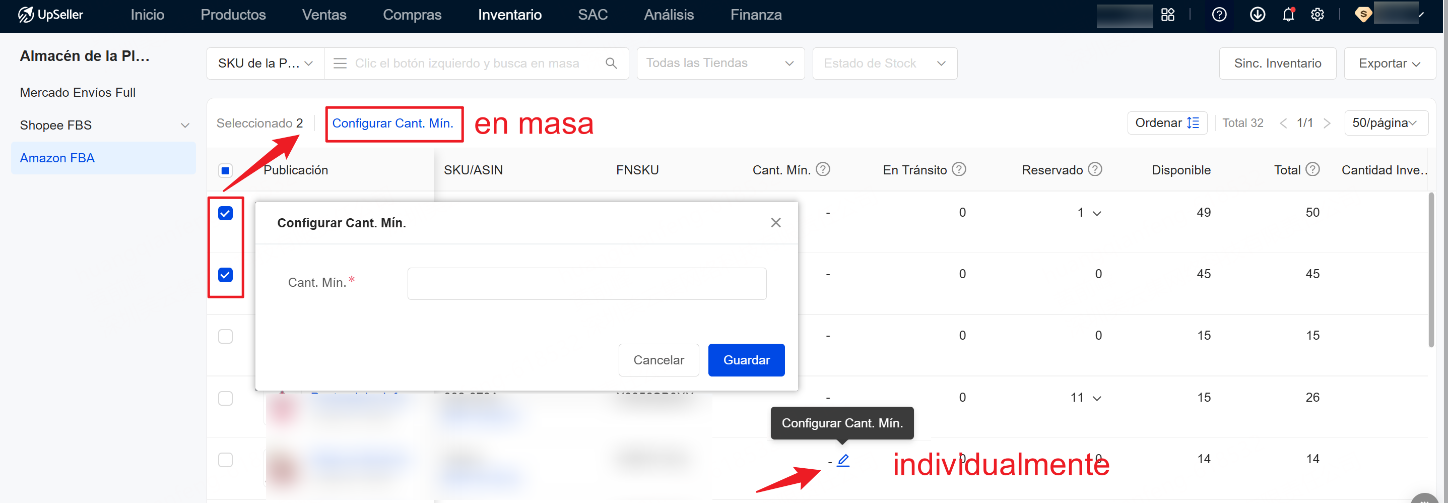 Configurar stock mínimo para pulicaciones de Amazon FBA