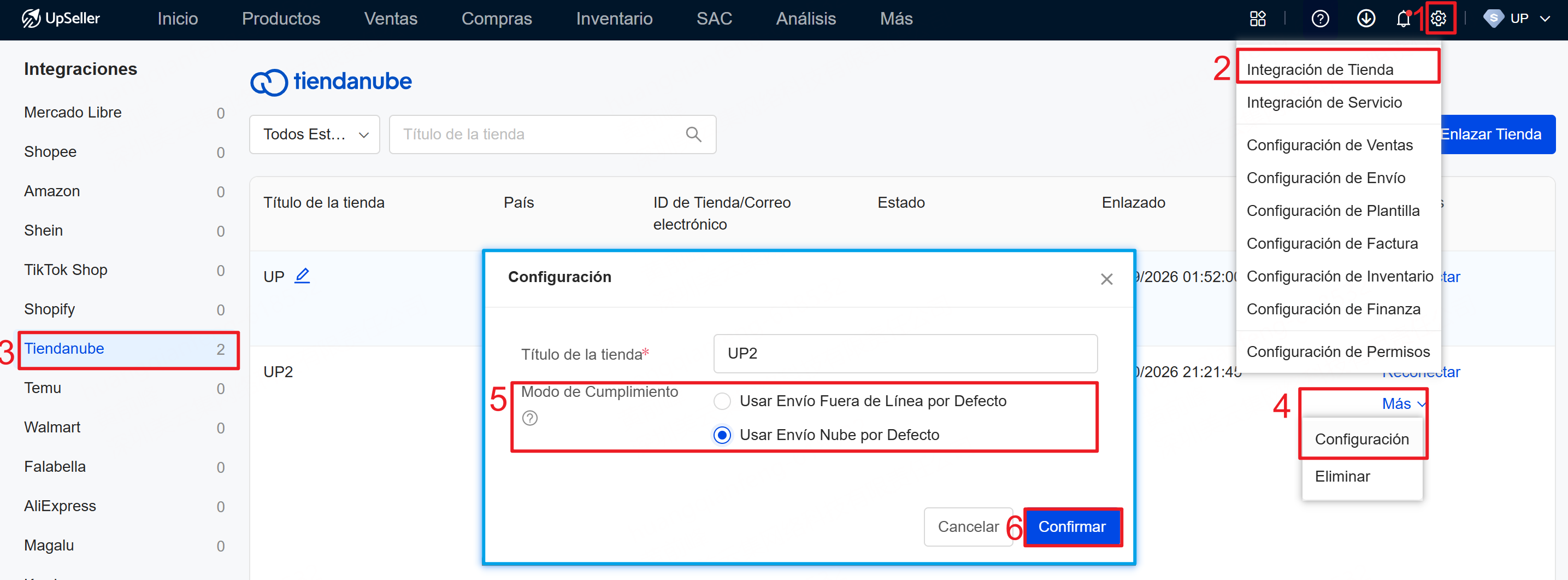 Tiendanube cambiar el modo de cumplimiento