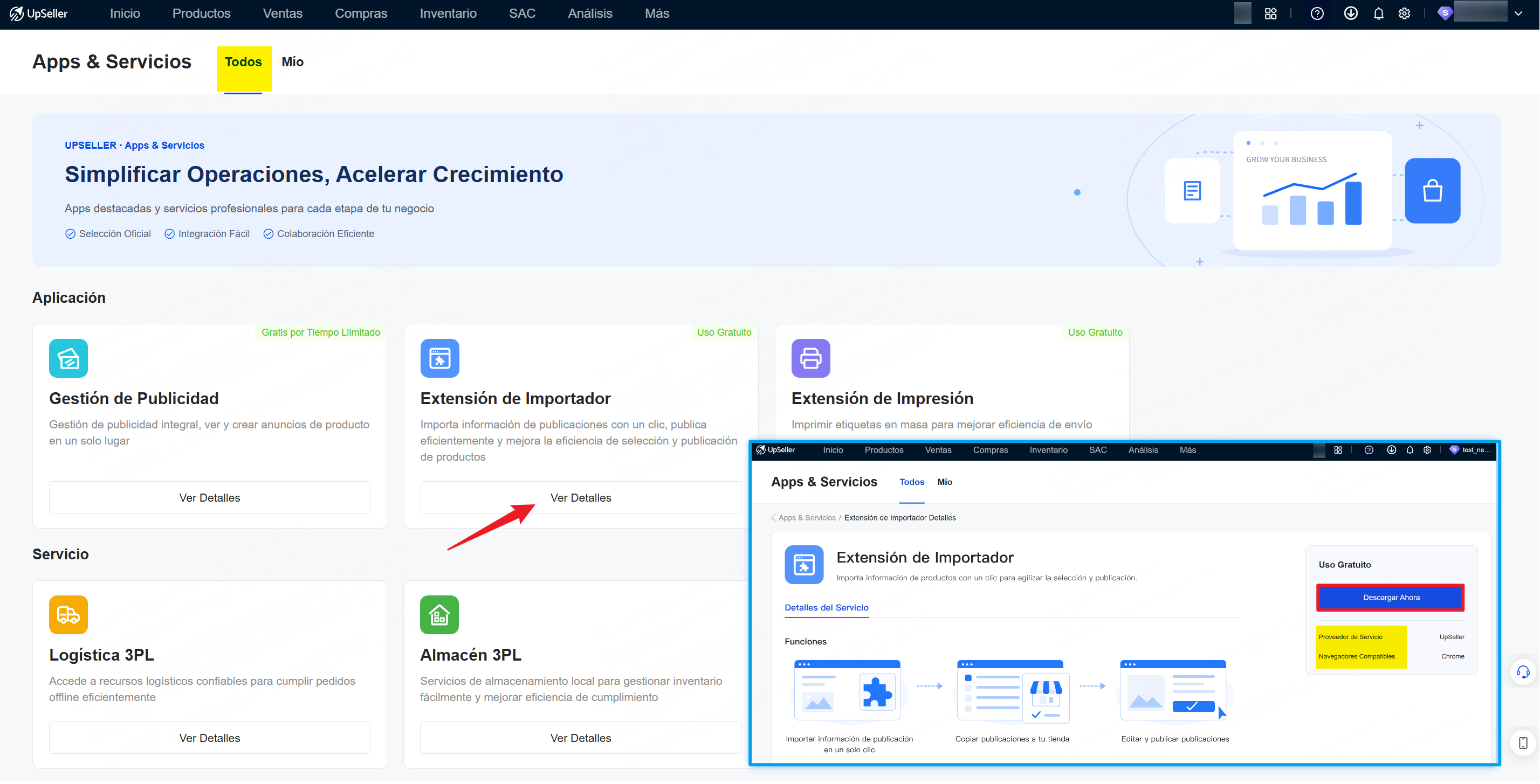 Explora las aplicaciones y servicios UpSeller