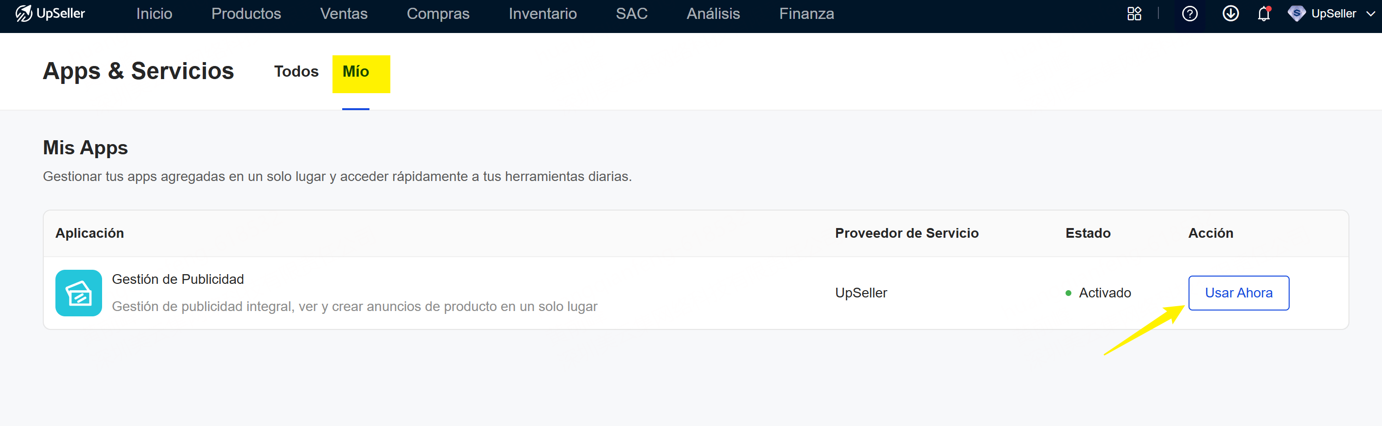 Consultar las aplicaciones activadas