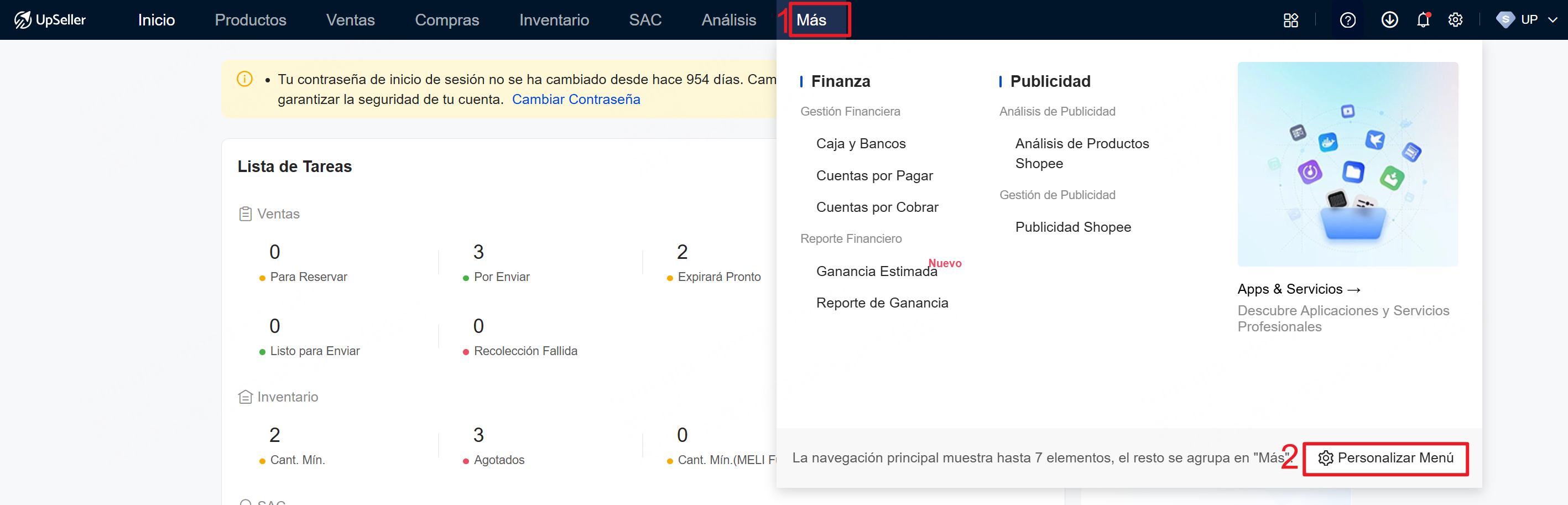 Acceder a la configuración del menú