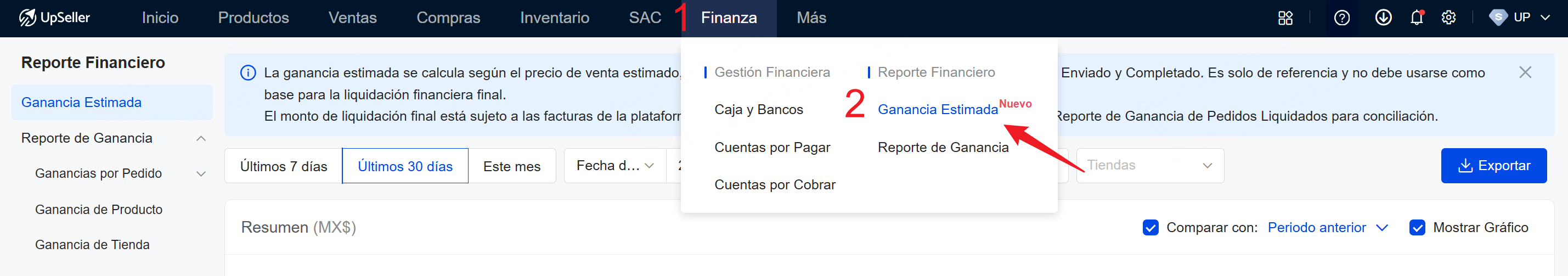 Entrada de reporte de Ganancia estimada